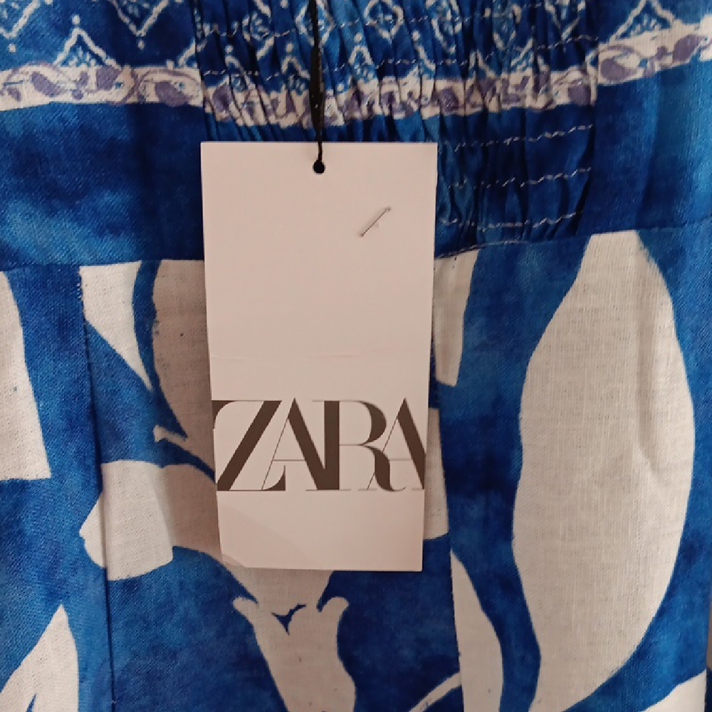 Zara Vibrant Blue and White Patterned Dress  S NWT - Picture 2 of 5
